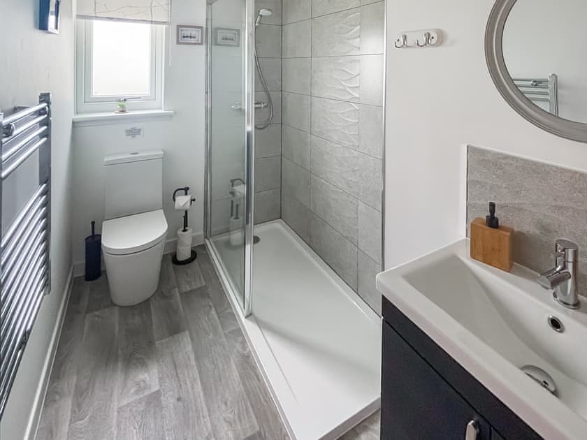 Main bathroom with open shower | Lyon Lodge, Aberfeldy