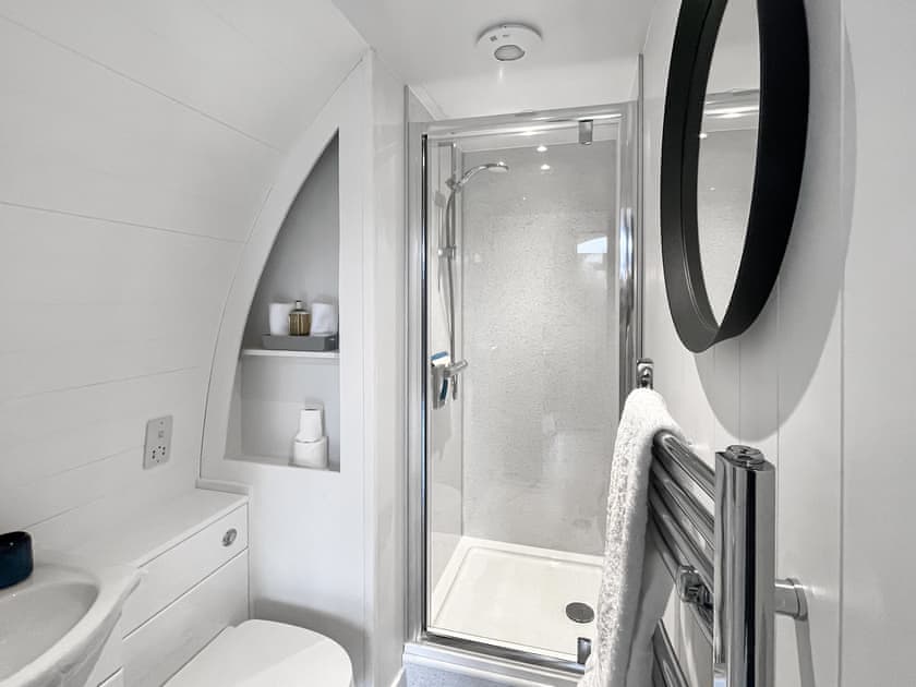 Bathroom including, shower room and heated towel rail | Bombie Glamping pod, Cromdale, near Grantown-on-Spey