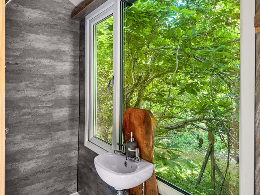 your private view from the shower looking in to the woods | Bats About - Woodland Retreats, Millom