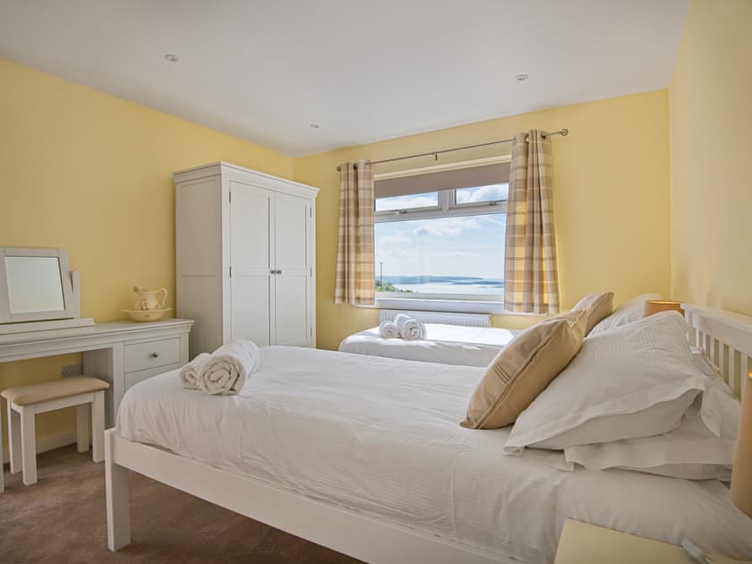 Twin bedroom with en-suite downstairs  | High Auchenlarie Cottage, Near Gatehouse of Fleet