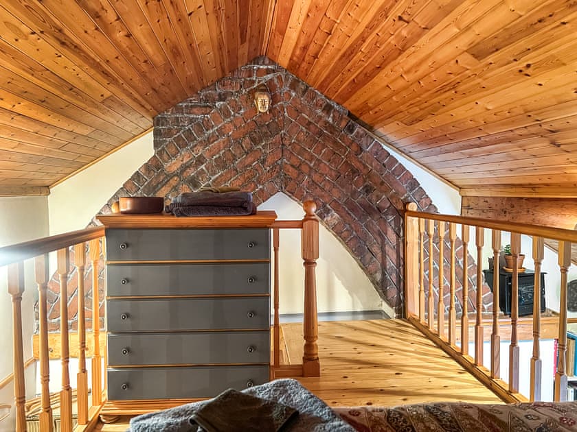 Mezzanine Double bedroom  | Creative Afan Valley Home, Blaengwynfi, near Neath