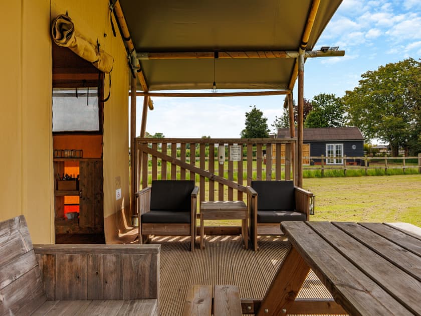 Sitting-out-area | Muntjac - Hawthorns Glamping, Foxley, near Dereham