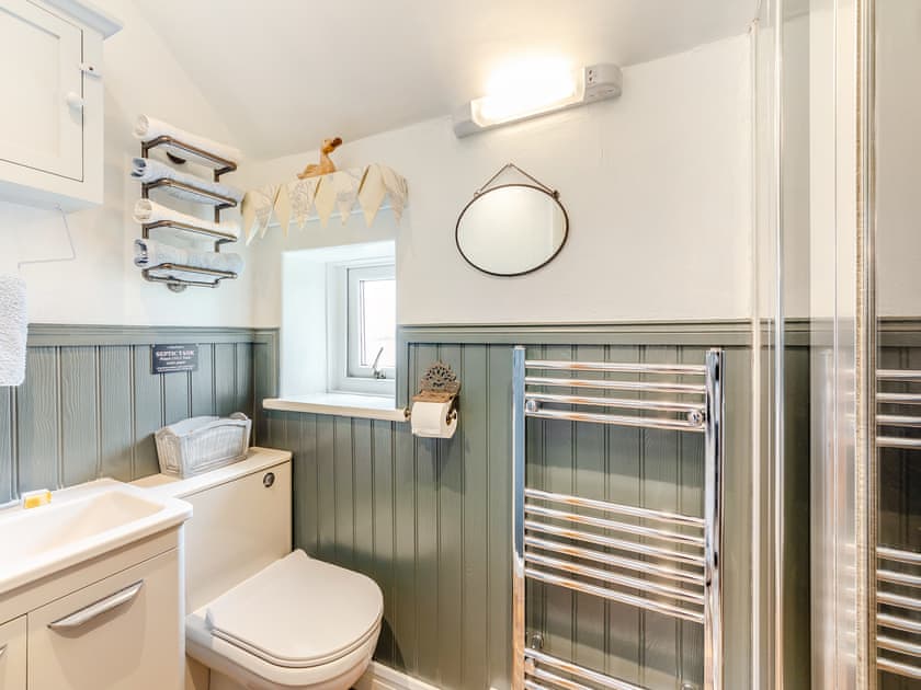 Shower room with cubicle and heated towel rail | Lake View Cottage, Yarrow Moor, near Bellingham