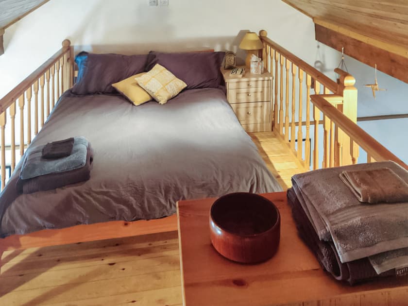 Mezzanine Double bedroom  | Creative Afan Valley Home, Blaengwynfi, near Neath