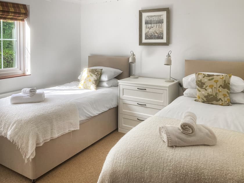 Pretty twin bedded room | Penny Croft - The Crofters Cottages, Llangeinor, near Bridgend