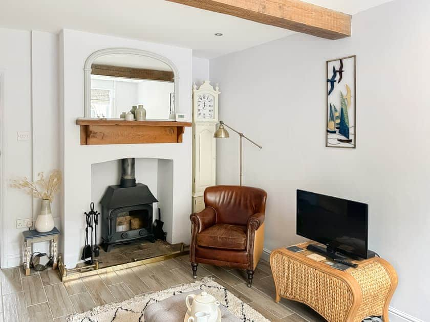 Warm and welcoming living room with wood burner  | Time Cottage, Coltishall, near Wroxham