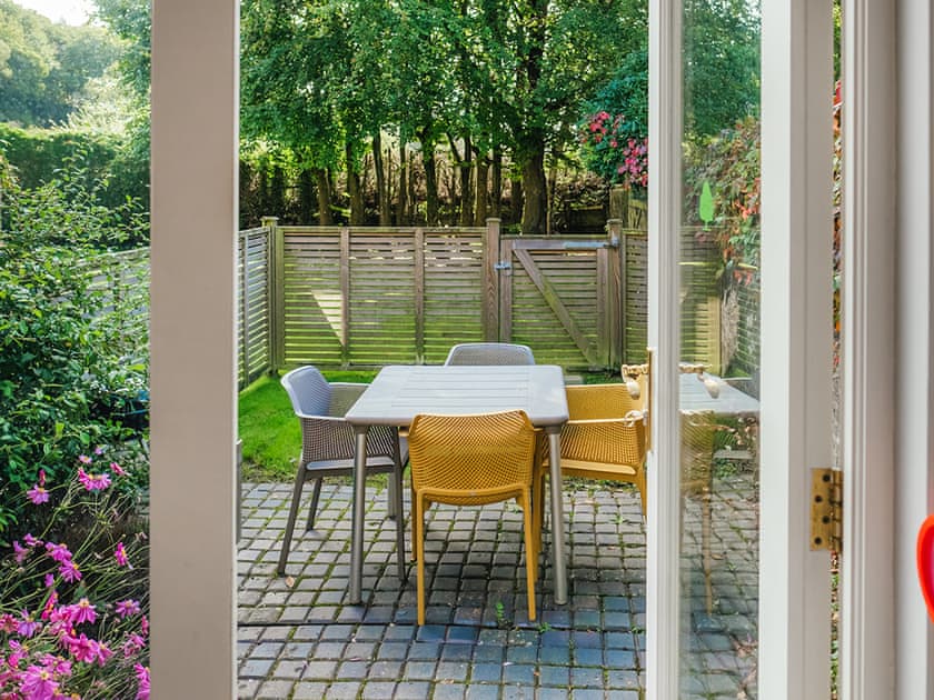 Patio | Sandbourne - Greenwood Grange Cottages, Higher Bockhampton, near Dorchester