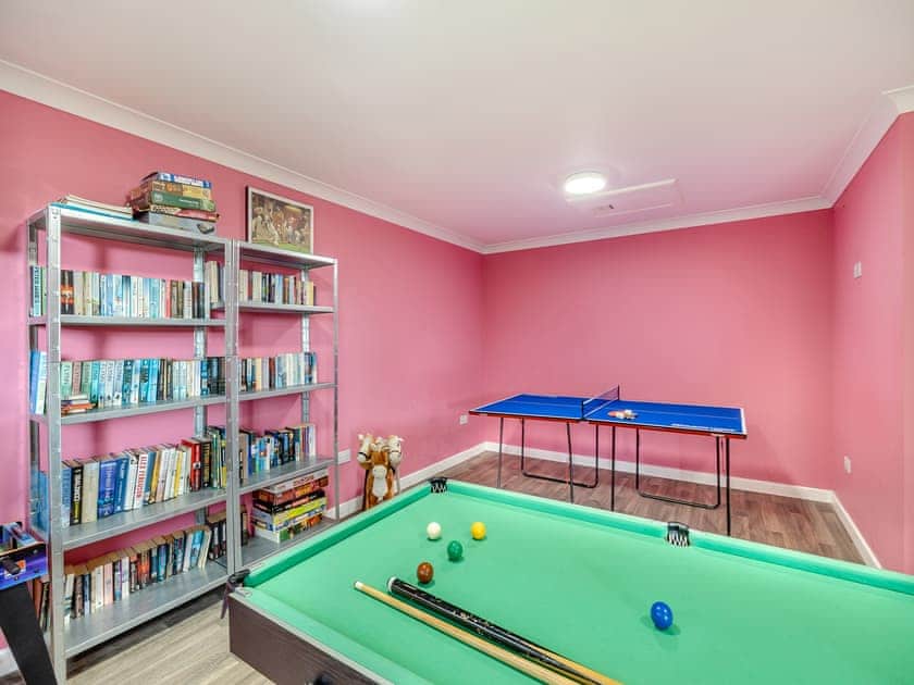 Shared games room in the woods | Humphrey-Basil Lodge - Birchdale Lodges & Alpaca’s, Norton Disney, near Lincoln