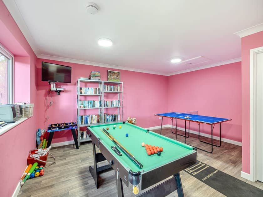Games room with pool and table tennis | Humphrey-Basil Lodge - Birchdale Lodges & Alpaca’s, Norton Disney, near Lincoln