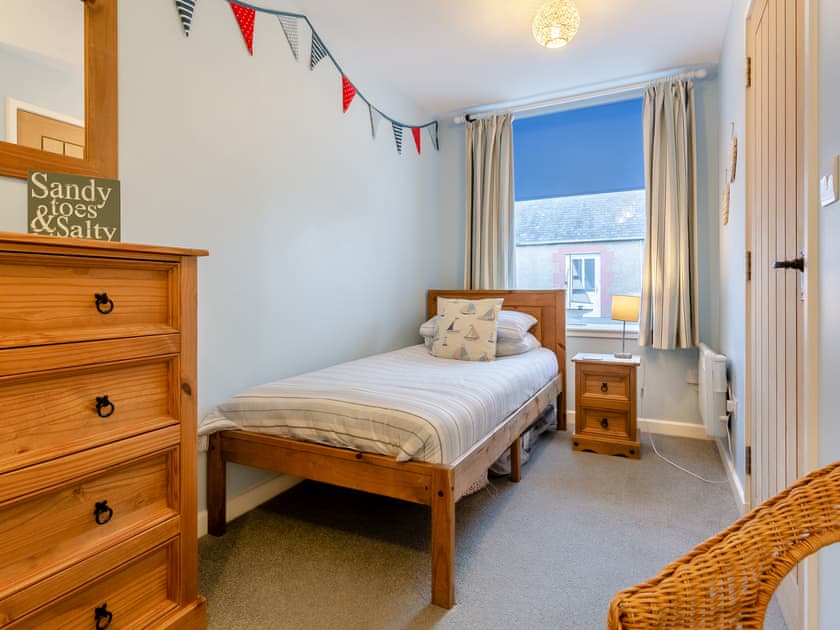 2 single beds, decorated in sunny seaside style, lovely for kids (and adults) | Bayview Cottage, Portmahomack