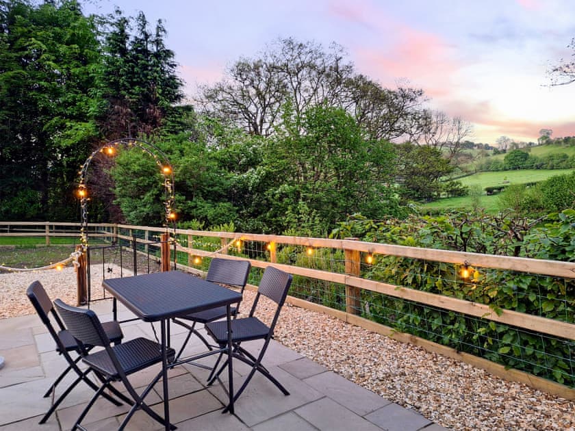 Sitting-out-area with views over the dog walking meadow | Glen Y Nant, New Radnor, near Presteigne