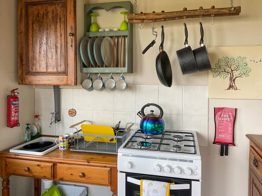 Kitchen | The Cabin In The Woods - Tanyrallt Holidays Lets, Llanybydder, near Lampeter