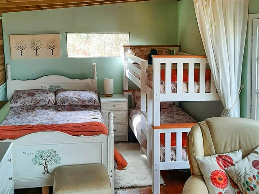 Double bedroom | The Cabin In The Woods - Tanyrallt Holidays Lets, Llanybydder, near Lampeter