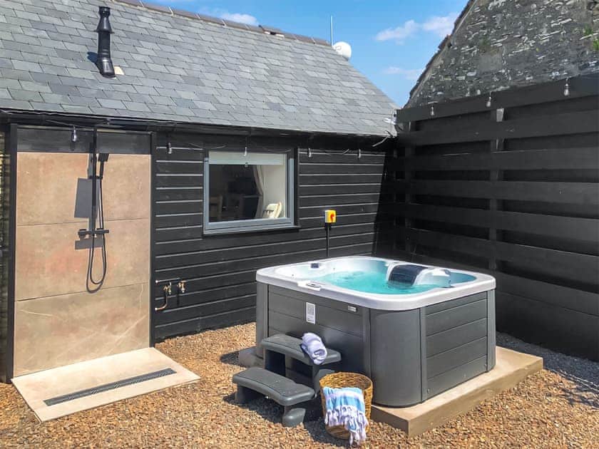 Private enclosed outdoor area with hot tub  | The Byre - Barn Escapes, Ilfracombe