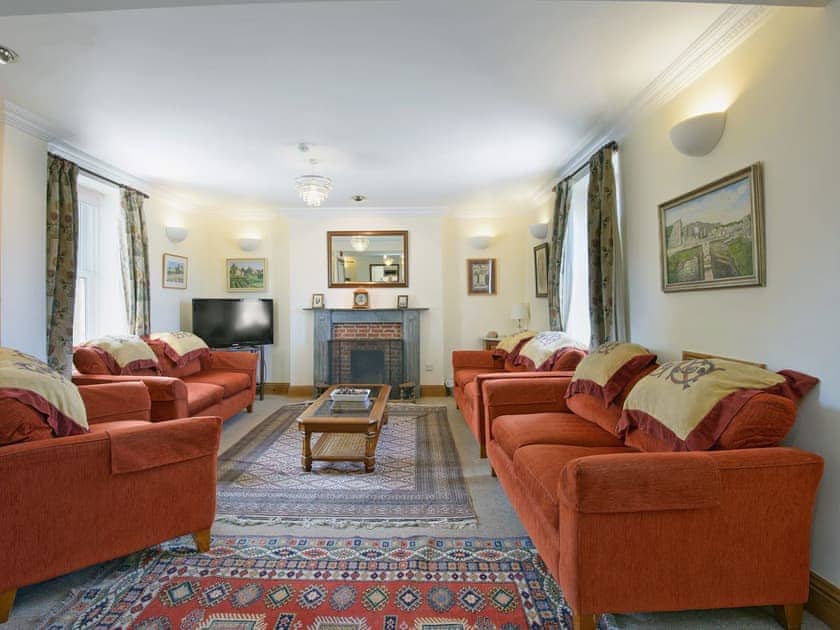Spacious living room with open fire | Fernlea, Acton, near Langton Matravers