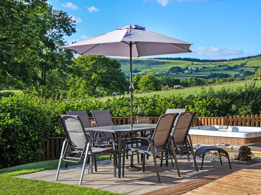 Outdoor eating area | Ash Lodge at Lon Lodges, Near Rhayader