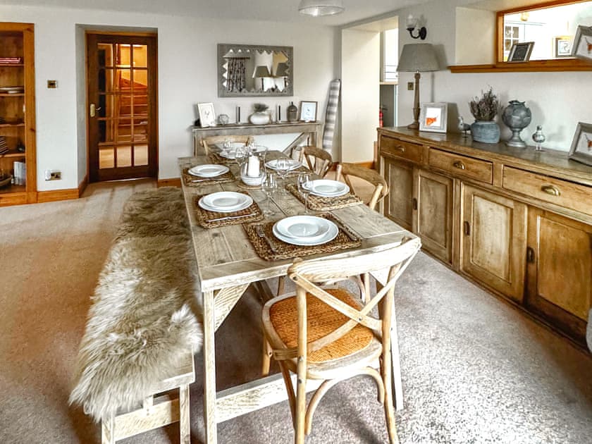Dining area capturing all three picture windows | Rubha Lodge, Shieldaig