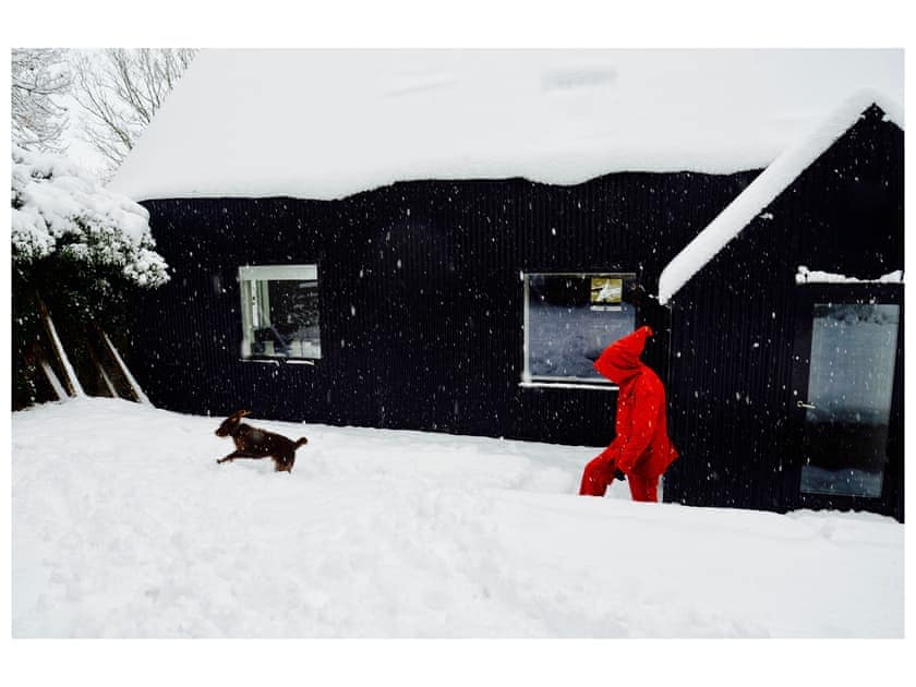 The studio in the snow with man and dog | Croft Lodge Studio, Leominster