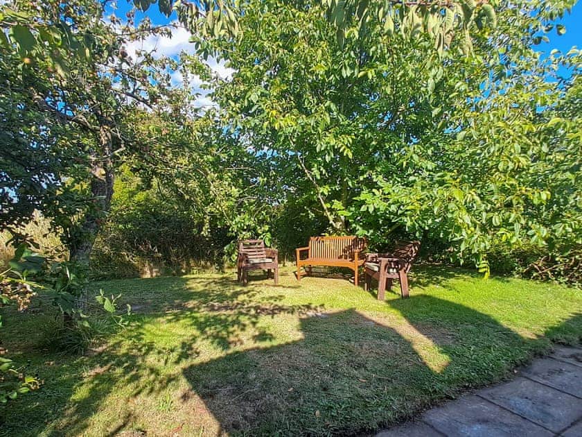 Seating area under the wall nut tree. | Brockhill House, Beaminster
