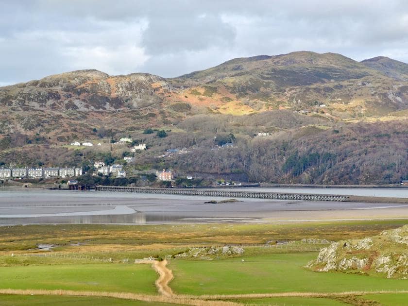 View from hill behind property showing Barmouth bridge and Barmouth | Bwlchgwyn Equestrian Holidays, Arthog, nr. Fairbourne