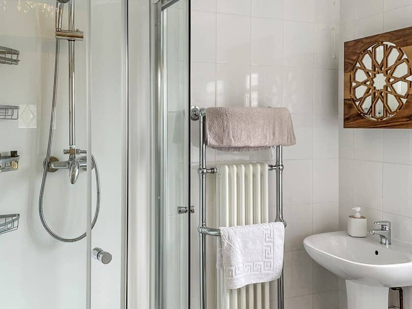 Shower room with heated towel rail and WC  | The Old Mill Annexe, near Hartington