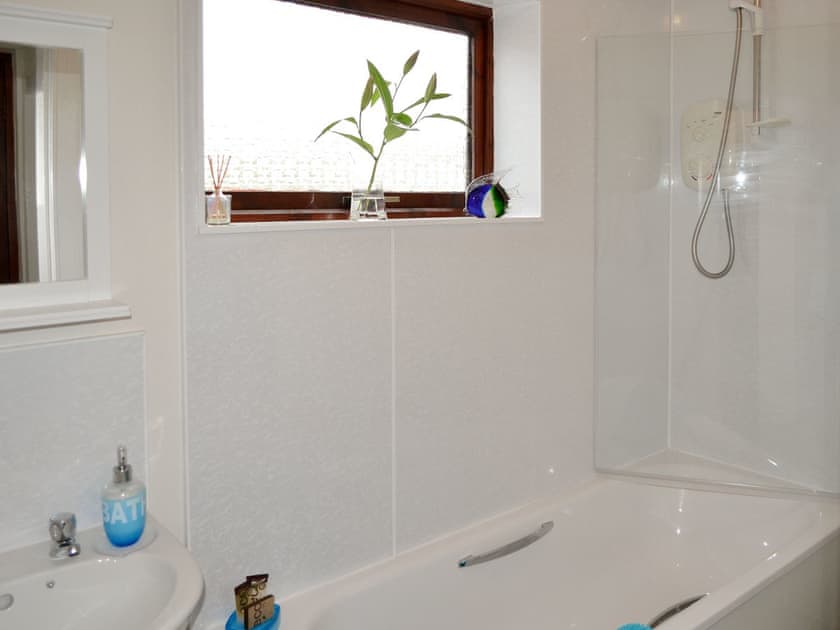 Family bathroom with shower over bath | Beuchan Cottage - Beuchan Farm, Keir Mill, Thornhill