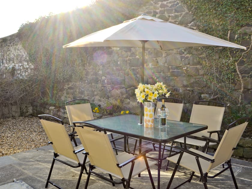 Outdoor eating area on patio | Craster View, Craster near Alnwick