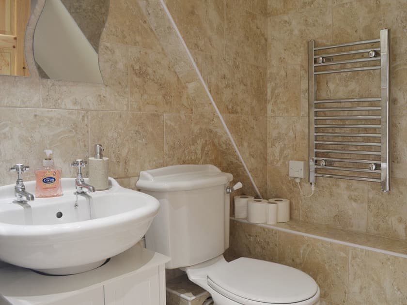 The bathroom with heated towel rail | Yr Wyddfa - The Old School, Caeathro, Caernarfon
