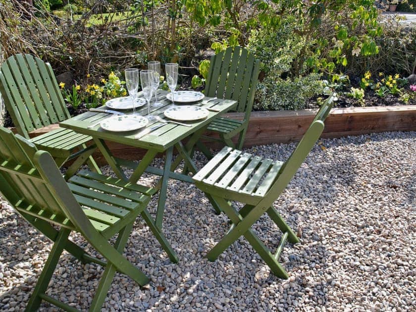 Quaint courtyard with sitting-out area and furniture | The Barn at Woodland View, Barlow, near Chesterfield