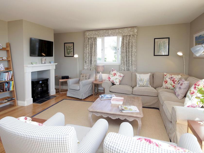 Stylish living room with wood burner | Cedar Lodge, Portpatrick