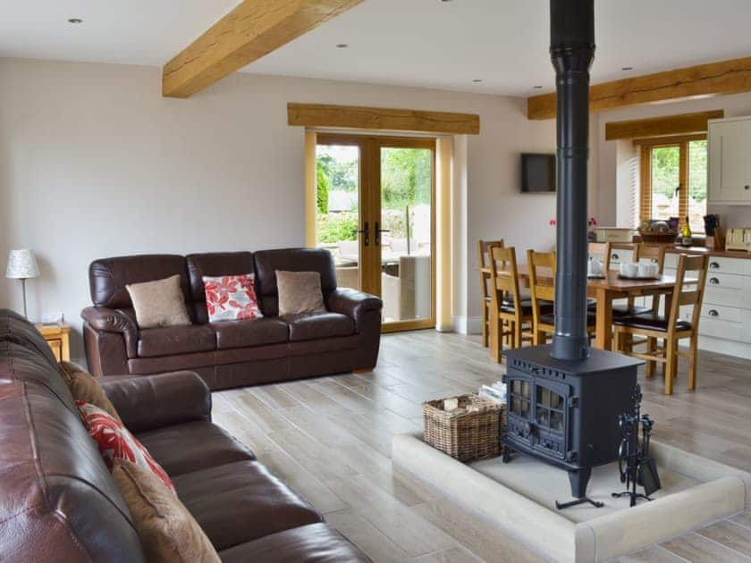 Open-plan designed living space with central wood-burner | 5 The Granary, Pendleton, near Clitheroe