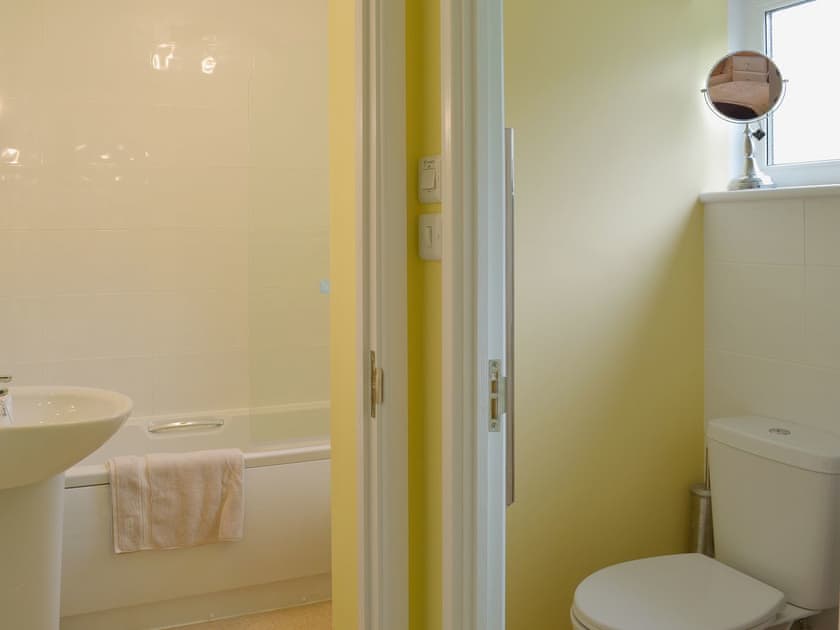 The bathroom has a shower over the bath and a separate wc | Tamar Ten, St Ann’s Chapel, near Callington