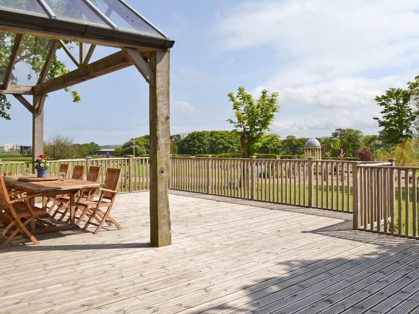 Great views over garden from terrace | The Pavilion, Killerby, near Scarborough