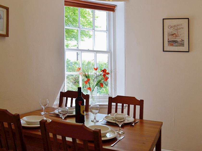 Dining room with lovely view over the garden | Dunlappie Lodge, Edzell, near Brechin