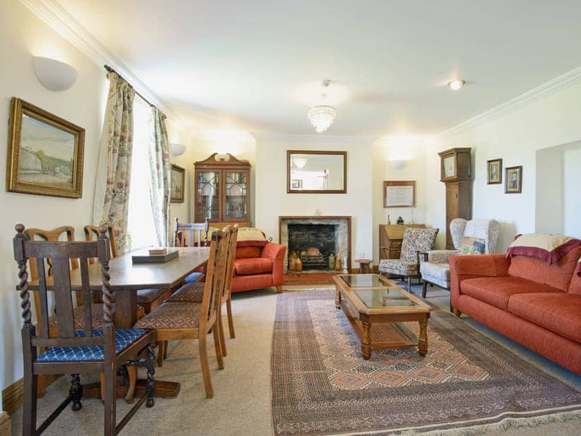 Spacious living room with open fire | Fernlea, Acton, near Langton Matravers