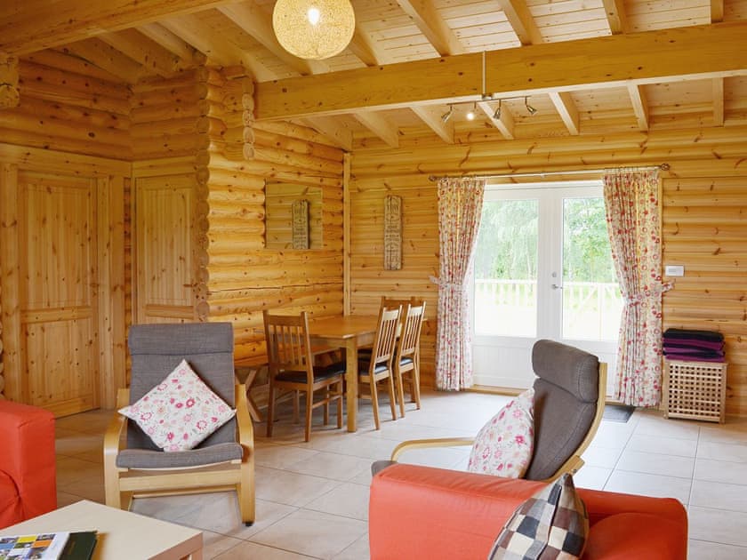 The high-ceilinged open plan living area | Quail Lodge - Mackinder Farms, Brayton, Selby
