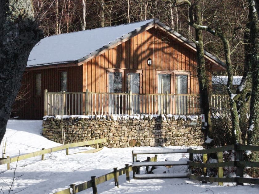 Beautiful snow covered cabin in Winter | Rowanburn Lodge, Greystoke, near Penrith