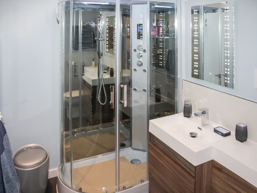 Shower room with colour changing Monsoon shower with body jets | The Smithy, Little Witley, near Worcestershire