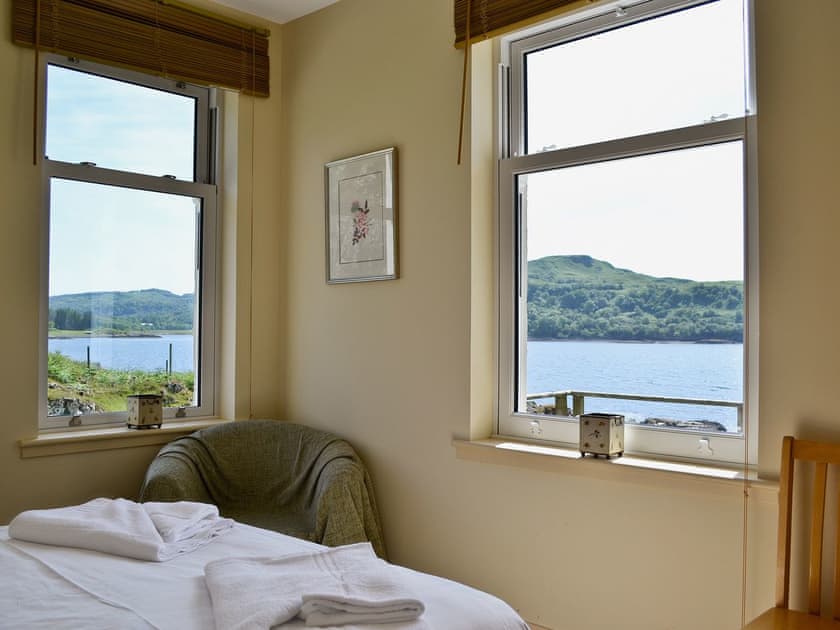 Double bedroom with views across the loch | Tigh Beg Croft, Lerags, near Oban