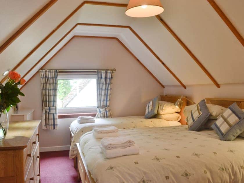 <strong>Bedroom 2, w</strong>ith double bed and single bed | Larch Cottage - Stronchullin Holiday Cottages, Blairmore, near Dunoon