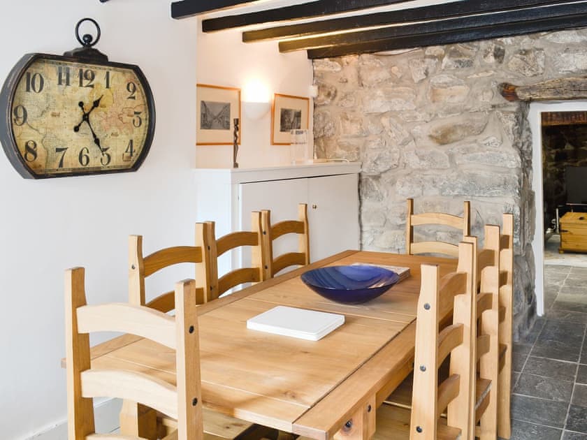 Dining room with beamed ceiling | Pendref, Trawsfynydd, near Blaenau Ffestiniog
