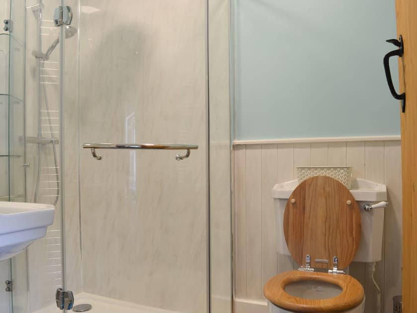 Shower with toilet | Ty Newydd, Llwyngwril, near Aberdovey