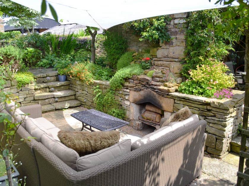 Wonderful, cosy out door seating area | The Barn at Woodland View, Barlow, near Chesterfield