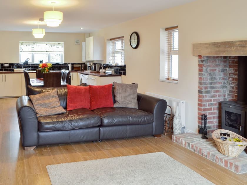 Cosy open plan living/dining room/kitchen with wood burner | Ryandale, Longhirst, near Morpeth