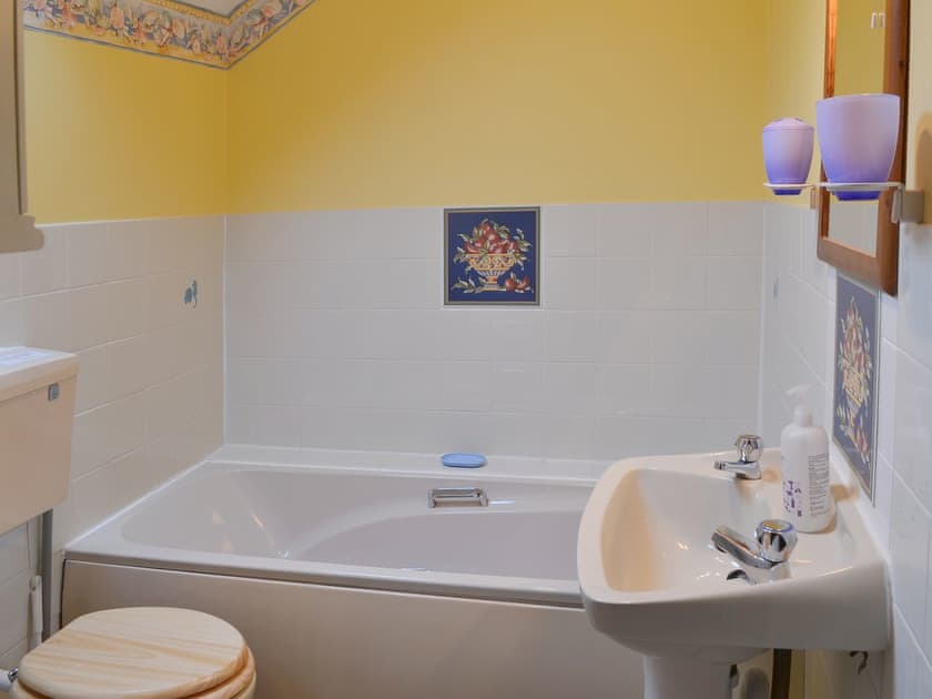 Bathroom with shower over the abth | The Stables, Carthamartha, near Launceston