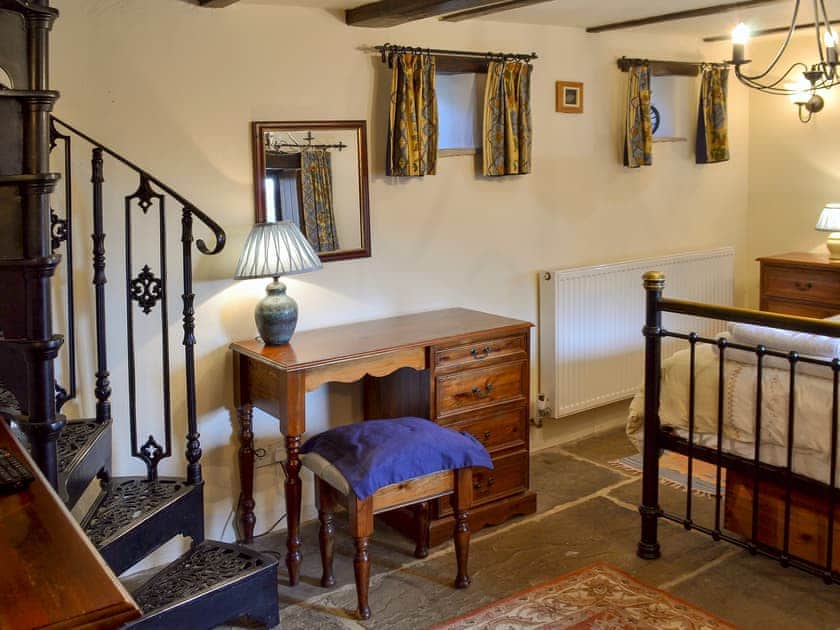 Cosy bedroom with spiral stairs | Mushroom Cottage - Mullions and Mushroom Cottage, Castleton