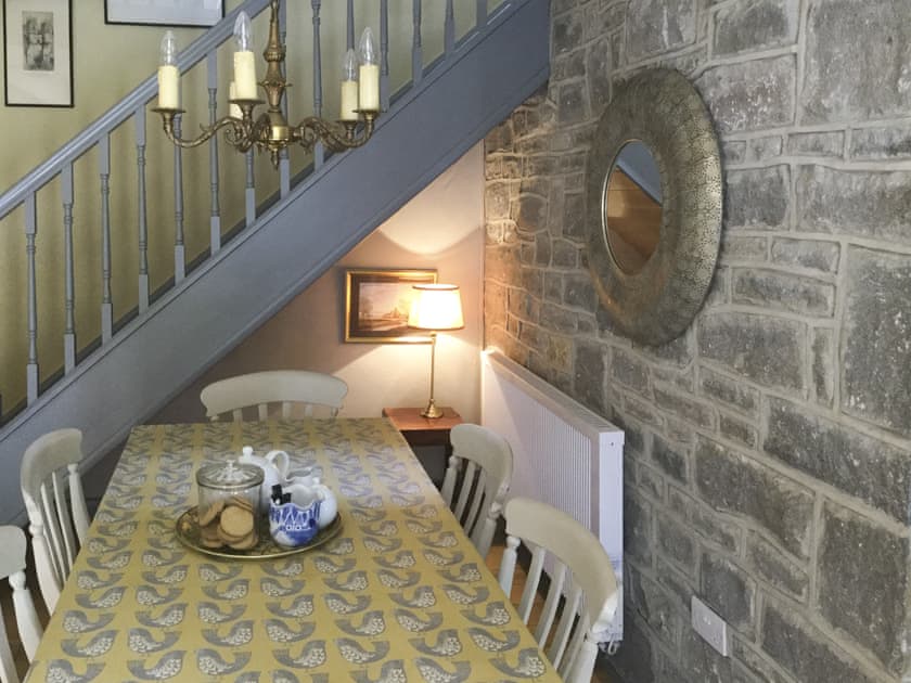 Exposed stone feature wall in dining area | Bramble, Over Haddon, near Bakewell