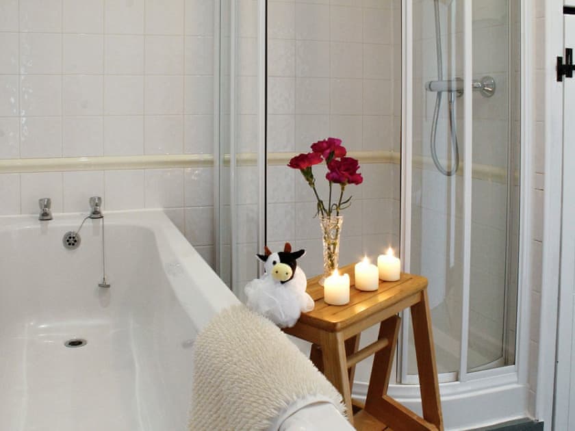 Family bathroom with separate walk-in shower cubicle | Dairy Cottage, Barnstaple