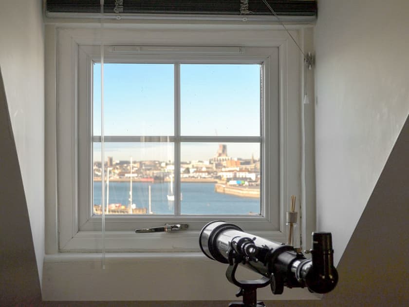 Bedroom with a telescope for admiring the view | Providence Cottage, Turnchapel, near Plymouth