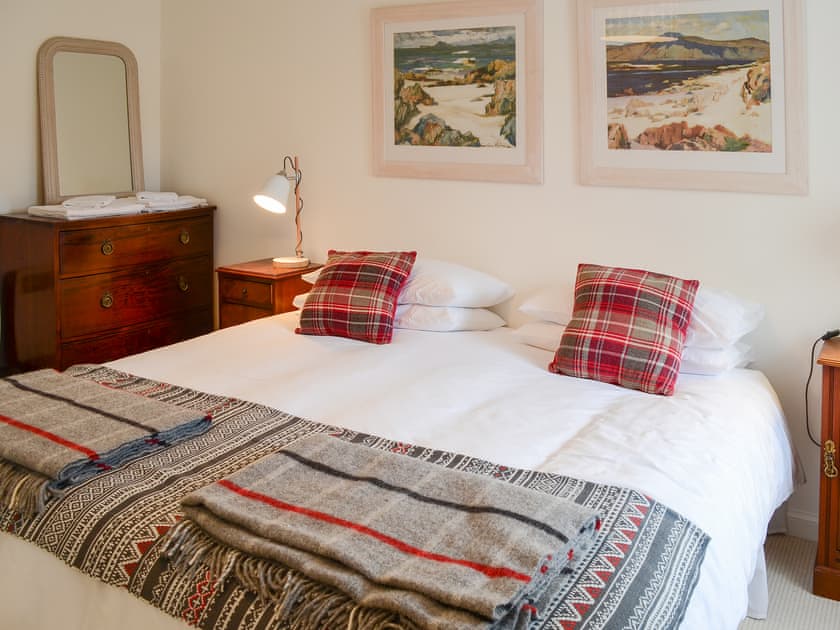 Cosy and romantic bedroom with super kingsize zip and link bed | The Cottage - Rispond Estate, Rispond, near Durness